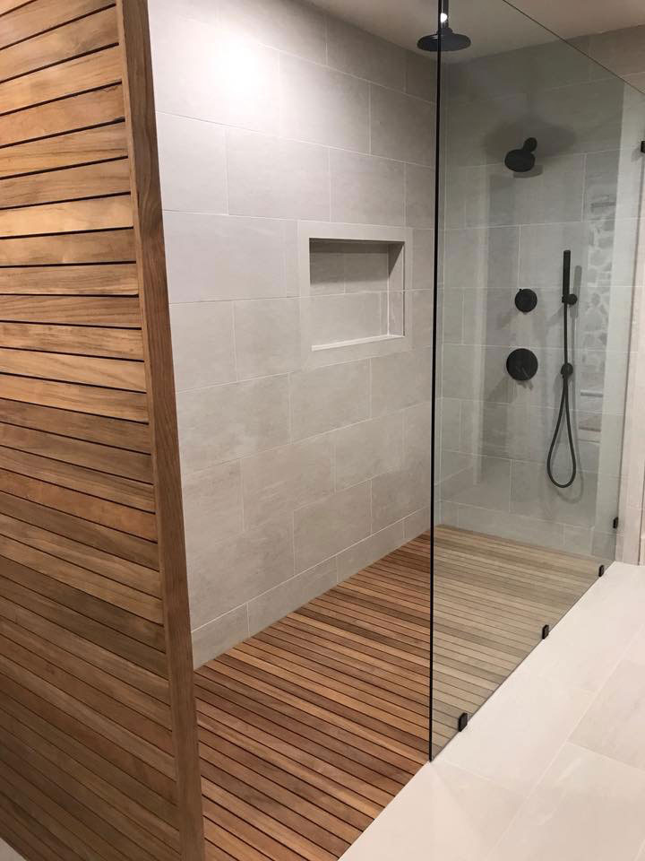 Teak Shower Floor - Front View