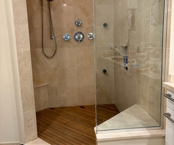 Custom Angled Teak Shower floor